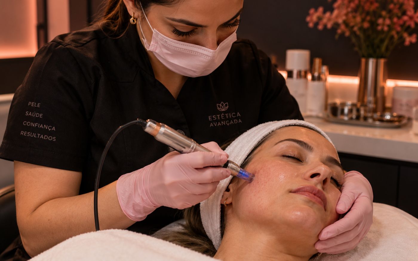Esteticista fazendo microagulhamento